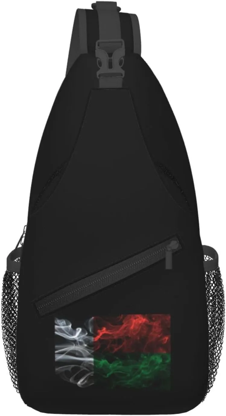Smoke Style Flag Of Madagascar Crossbody Bags For Women Men Chest Backpack Gym Shoulder Bag Travel Outdoor Sports Casual Crossbody Bags