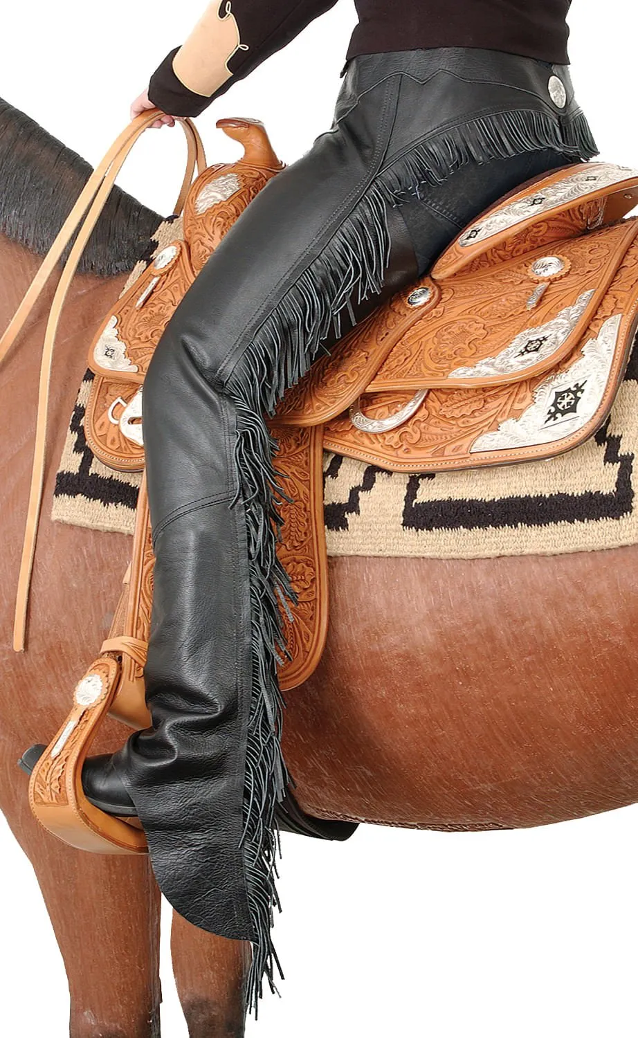 Smooth Leather Chaps with Fringe