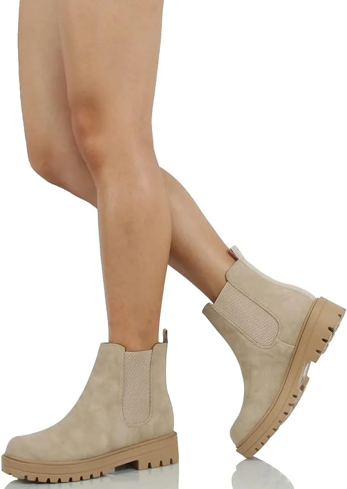 Soda Women's Faux Leather Round Toe Chelsea High Top Platform Ankle Boot