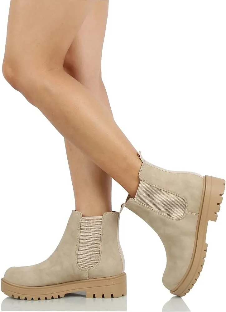 Soda Women's Faux Leather Round Toe Chelsea High Top Platform Ankle Boot