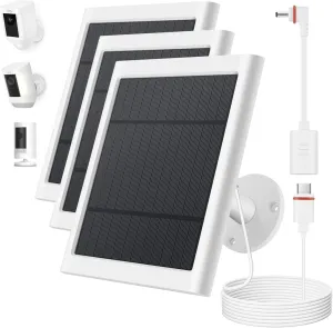 Solar Panel for Ring Camera, 3 Pack 4W Solar Charger Compatible with Ring Spotlight &All-New Stick Up Outdoor Cam Battery, 10ft Long Cable with USB-C to Ring Barrel Plug Adapter (White)