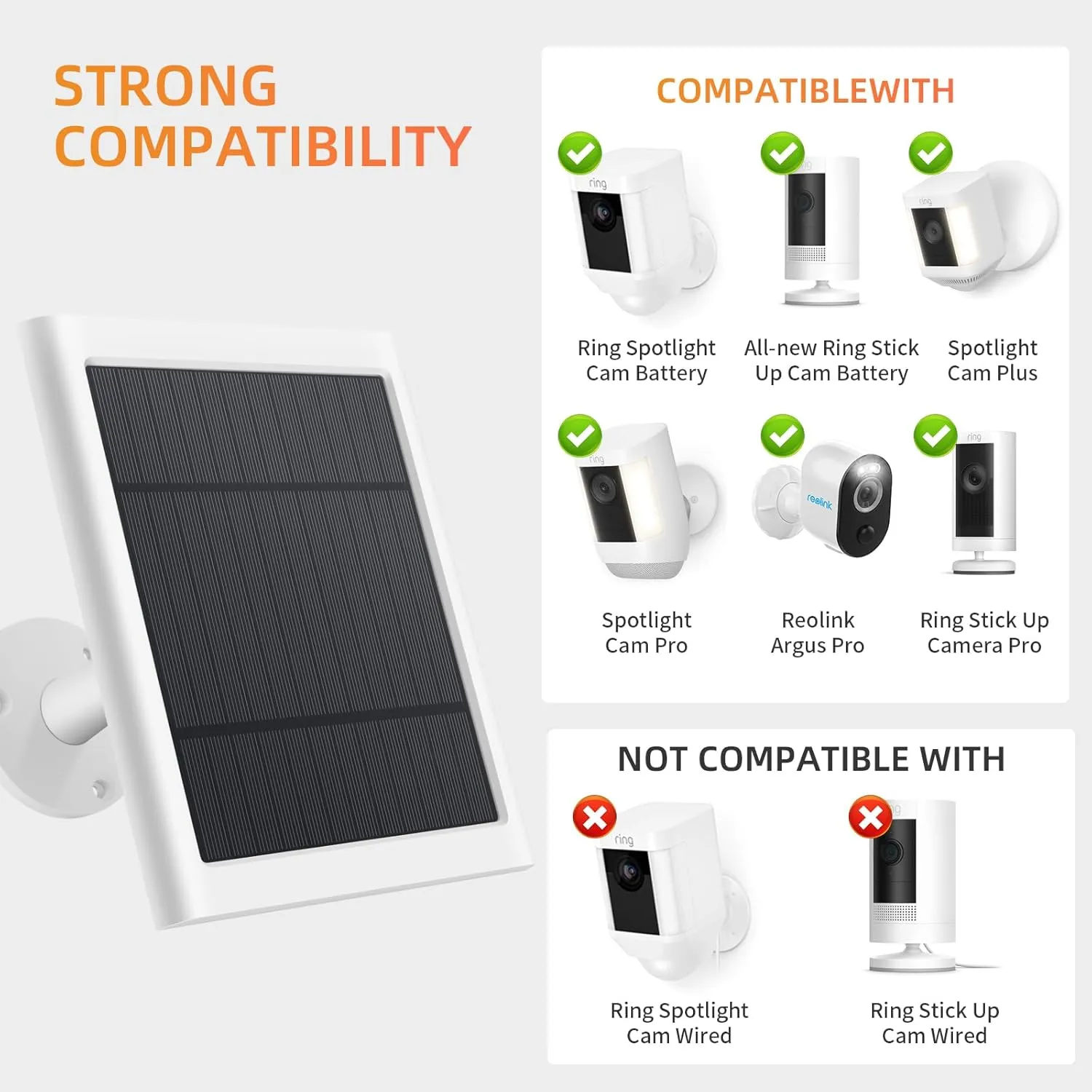 Solar Panel for Ring Camera, 3 Pack 4W Solar Charger Compatible with Ring Spotlight &All-New Stick Up Outdoor Cam Battery, 10ft Long Cable with USB-C to Ring Barrel Plug Adapter (White)