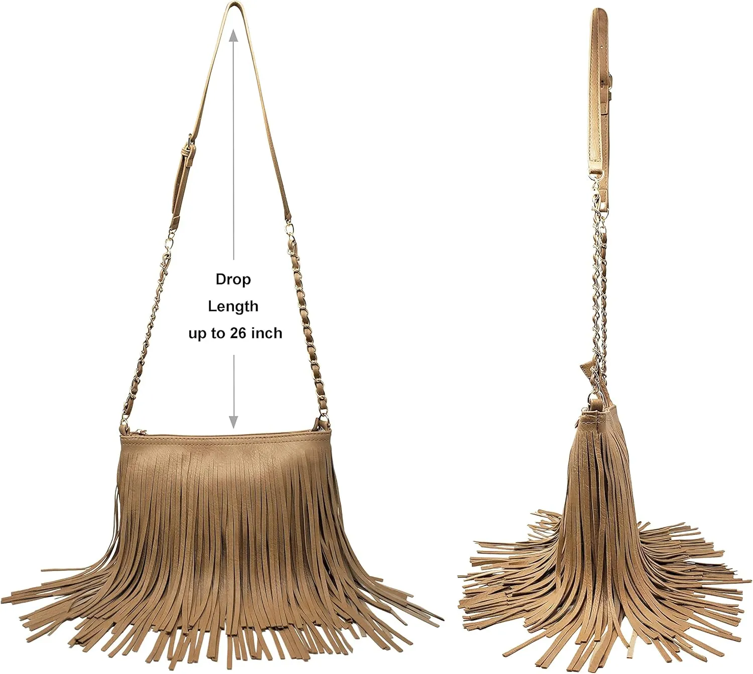 Solene Fringe Crossbody Shoulder Bag with Strap, Tassel Messenger bag, Country Style Western Fringe Purse for Women