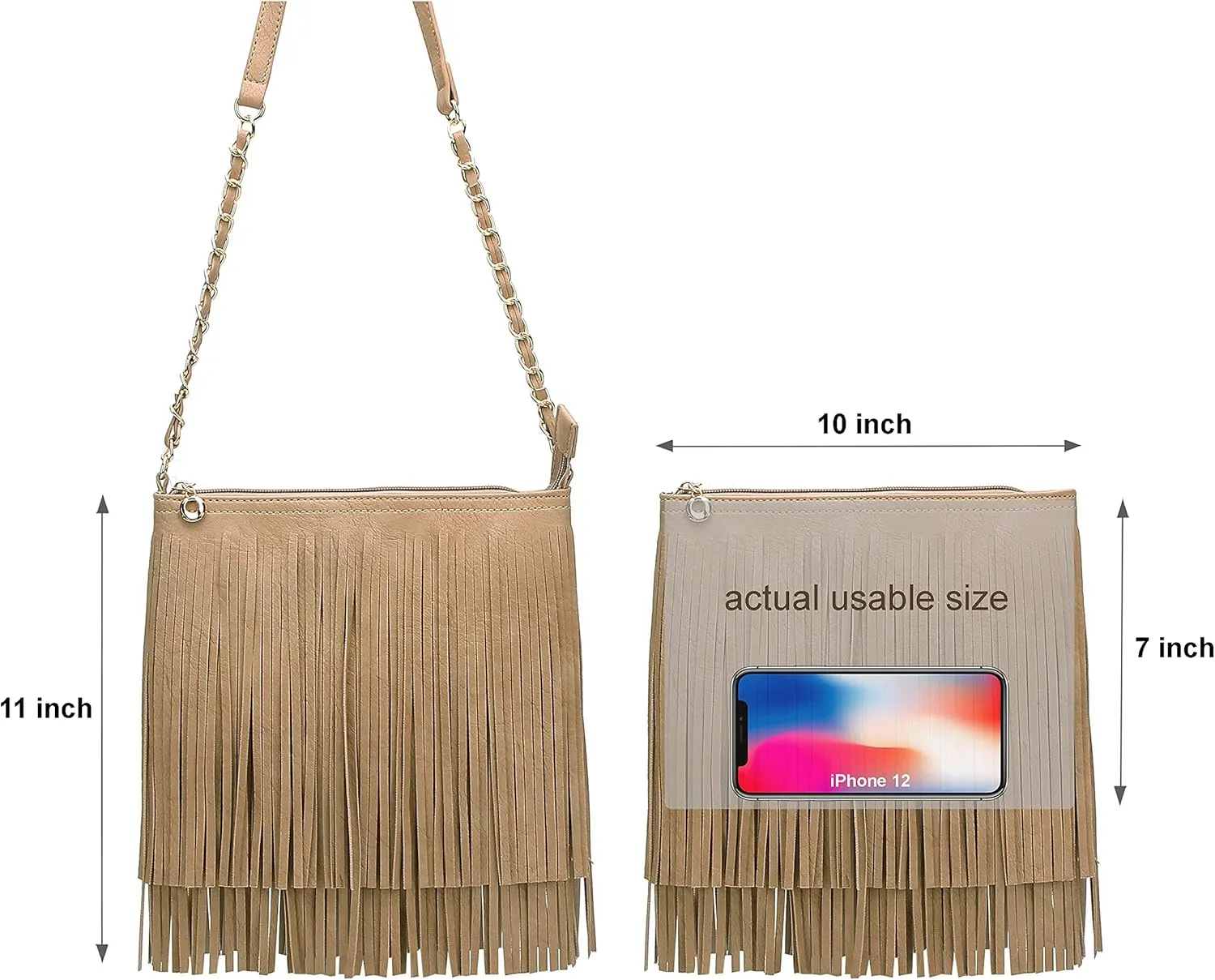 Solene Fringe Crossbody Shoulder Bag with Strap, Tassel Messenger bag, Country Style Western Fringe Purse for Women