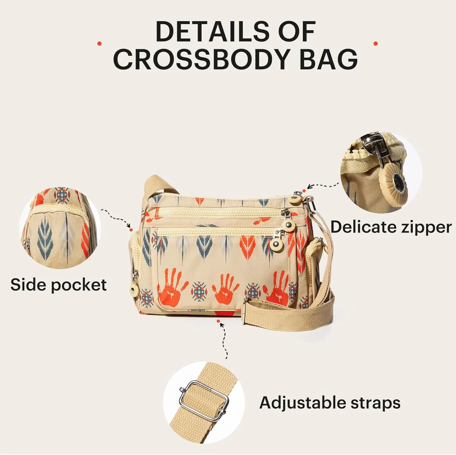 Southwest Crossbody Bag, Navajo Pattern, Roomy Multiple Pockets Bags, Shoulder Satchel Purse, with Adjustable Strap