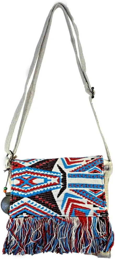 Southwest Turquoise Flapover with Fringe Hippie Crossbody Bag
