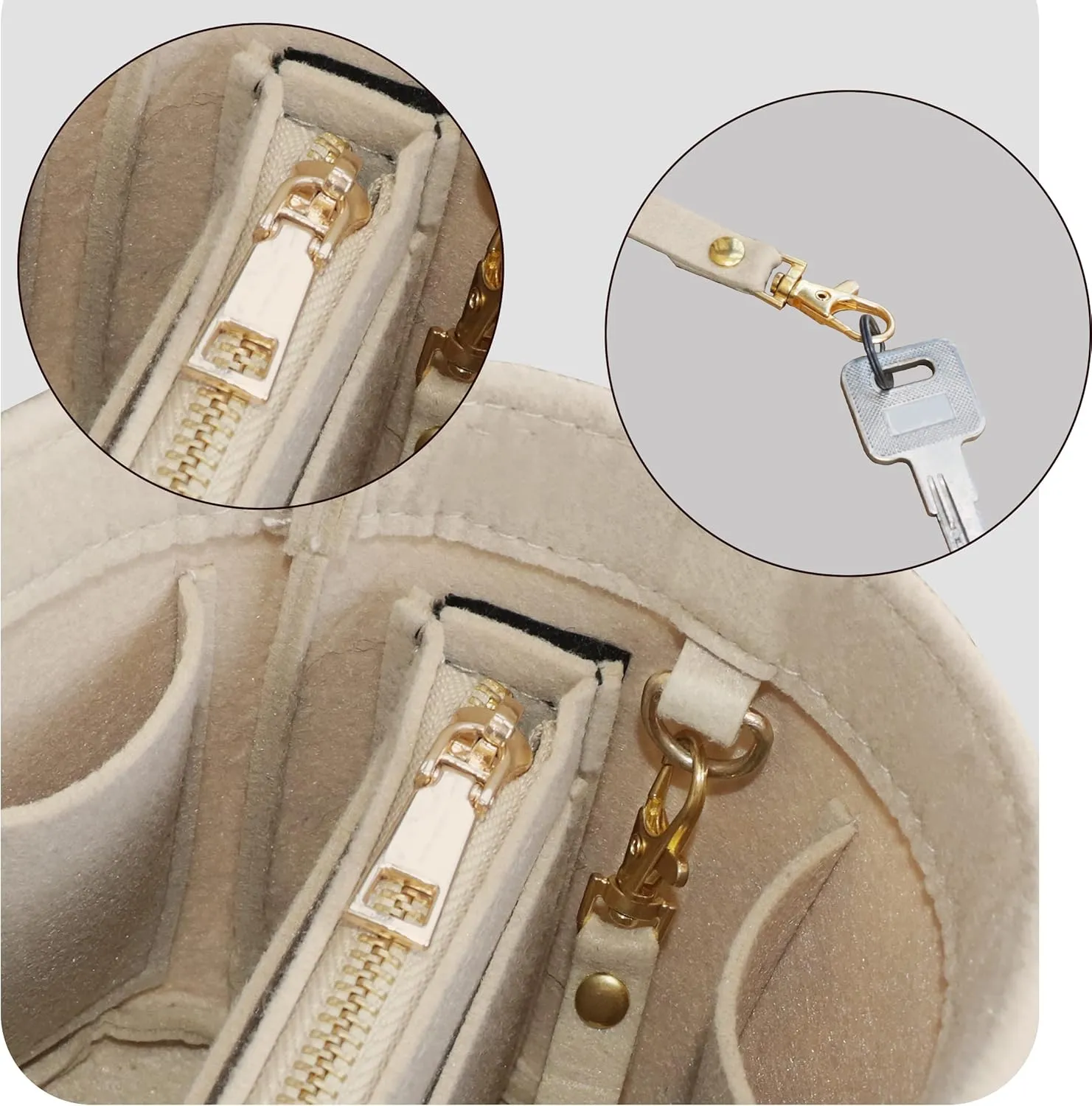 Soyizom Felt Purse Organizer Insert Fits Cannes Cylinder Bag - Tote Organizer for Women, Liner, Insert in Purse, Beige