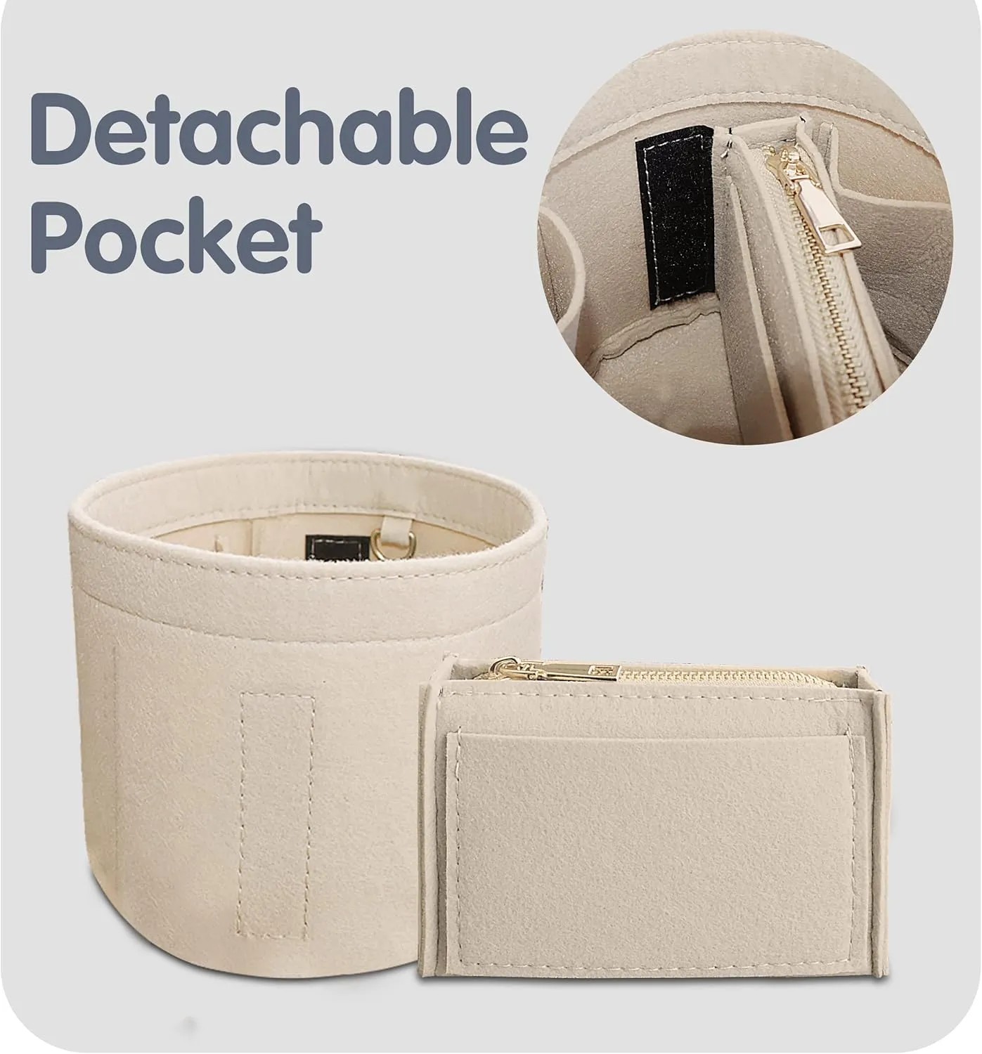 Soyizom Felt Purse Organizer Insert Fits Cannes Cylinder Bag - Tote Organizer for Women, Liner, Insert in Purse, Beige