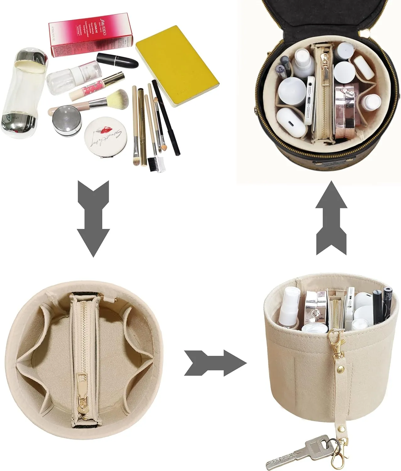 Soyizom Felt Purse Organizer Insert Fits Cannes Cylinder Bag - Tote Organizer for Women, Liner, Insert in Purse, Beige
