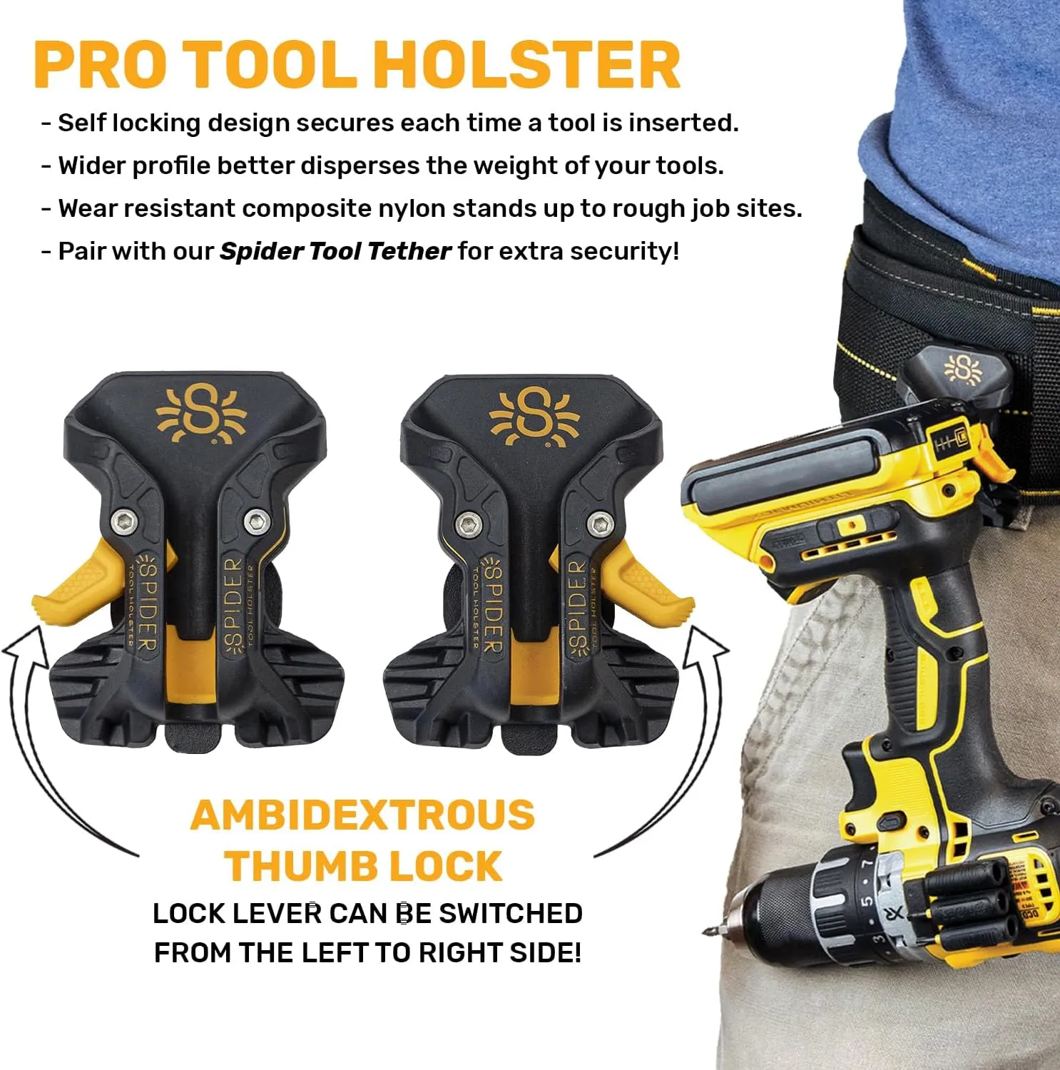 Spider Tool Holster - Improve The Way You Carry Your Power Drill, Driver, Multitool, Pneumatic, Multi-Tool and More on Your Belt - Compatible With All Major Tool Brands
