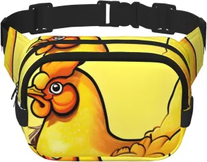 Square Double Layer Waist Bag - Crossbody Bag/Adjustable Strap Chest,for Travel Workout Running print Bird's Nest Golden Chicken