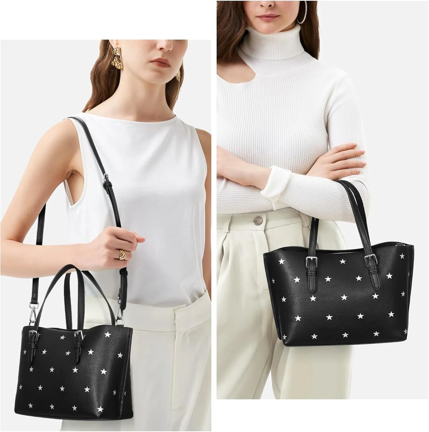 Star Print Tote Bag for Women Top-handle Crossbody Bags Soft PU Crossbody Tote Large Capacity Womens Satchel Handbag