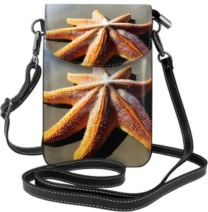 Starfish Lighthouse Beach Print Small Cell Phone Leather Purse Adjustable Shoulder Rope Crossbody Bags For Women