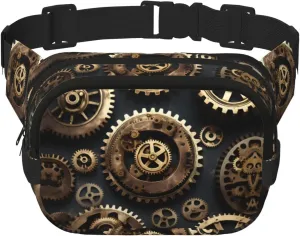 Steampunk Gears Print Square Double Layer functionality Waist Bag Unisex Crossbody Pack Travel Workout