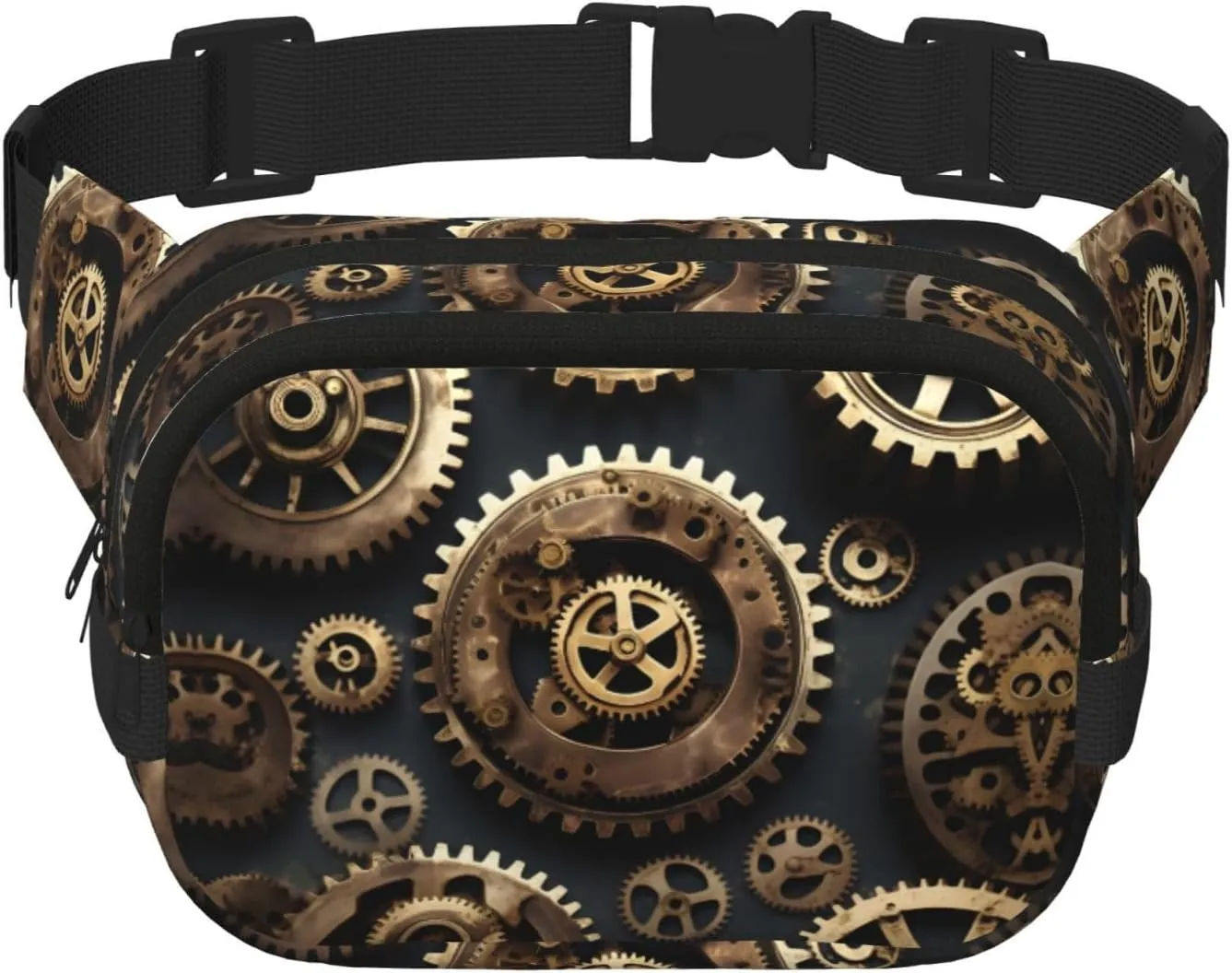 Steampunk Gears Print Square Double Layer functionality Waist Bag Unisex Crossbody Pack Travel Workout