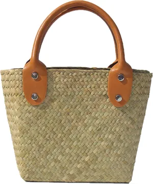Straw Basket Tote Bag Bulk Handmade Straw Beach Bags PU leather with Hollow Woven Top Handle Straw Handbag