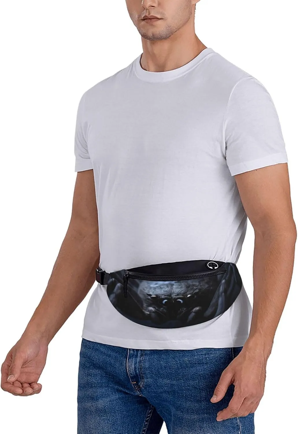 Stylish 3d Black Spider Bumbags Waist Fanny Pack For Women Ladies Men Lightweight Bum Bag With Zip Pockets Adjustable Belt For Dog Walking Running Cycling Hiking Outdoor Sport