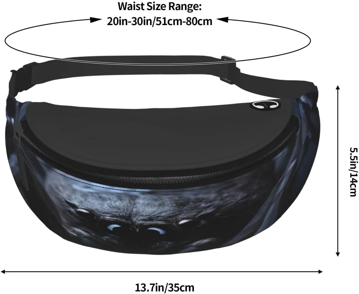 Stylish 3d Black Spider Bumbags Waist Fanny Pack For Women Ladies Men Lightweight Bum Bag With Zip Pockets Adjustable Belt For Dog Walking Running Cycling Hiking Outdoor Sport