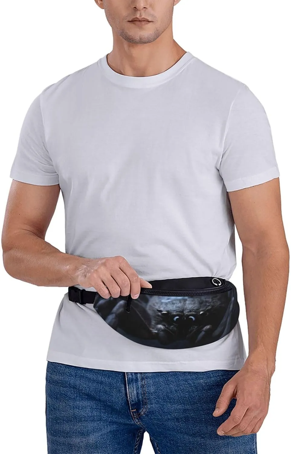 Stylish 3d Black Spider Bumbags Waist Fanny Pack For Women Ladies Men Lightweight Bum Bag With Zip Pockets Adjustable Belt For Dog Walking Running Cycling Hiking Outdoor Sport