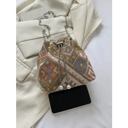 Stylish Printed Chain Bucket Bag
