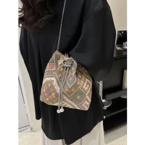 Stylish Printed Chain Bucket Bag
