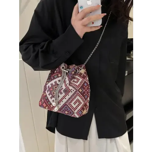 Stylish Printed Chain Bucket Bag
