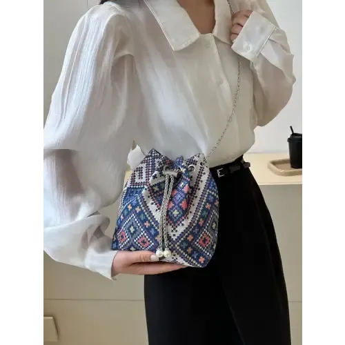 Stylish Printed Chain Bucket Bag