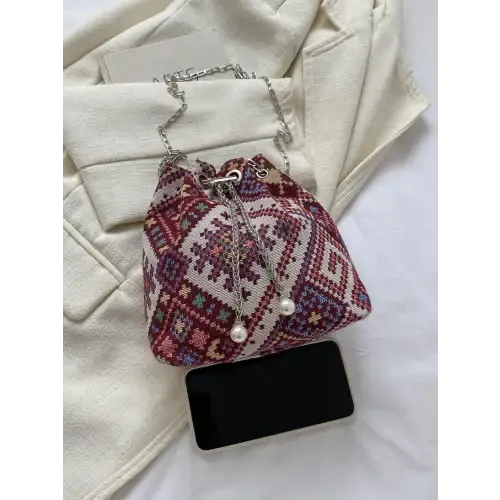 Stylish Printed Chain Bucket Bag