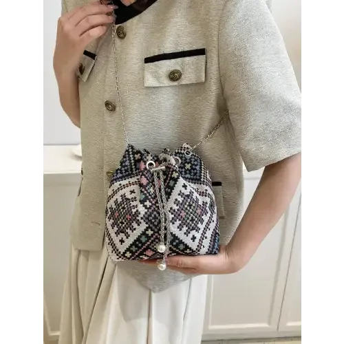 Stylish Printed Chain Bucket Bag