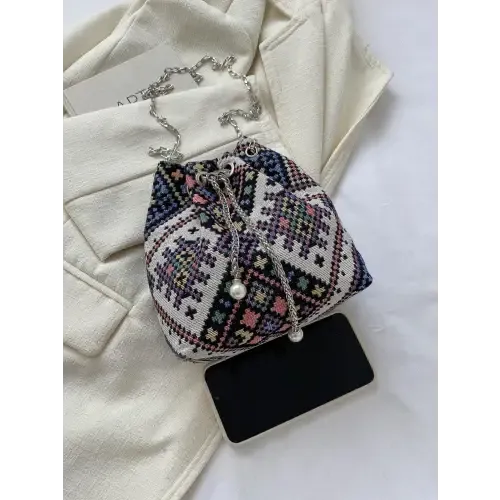 Stylish Printed Chain Bucket Bag