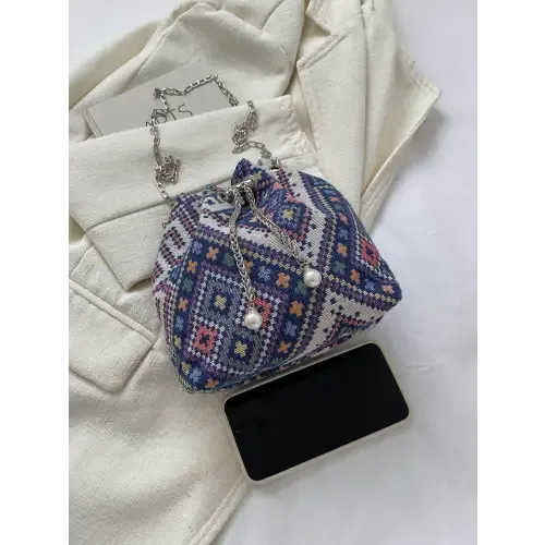 Stylish Printed Chain Bucket Bag