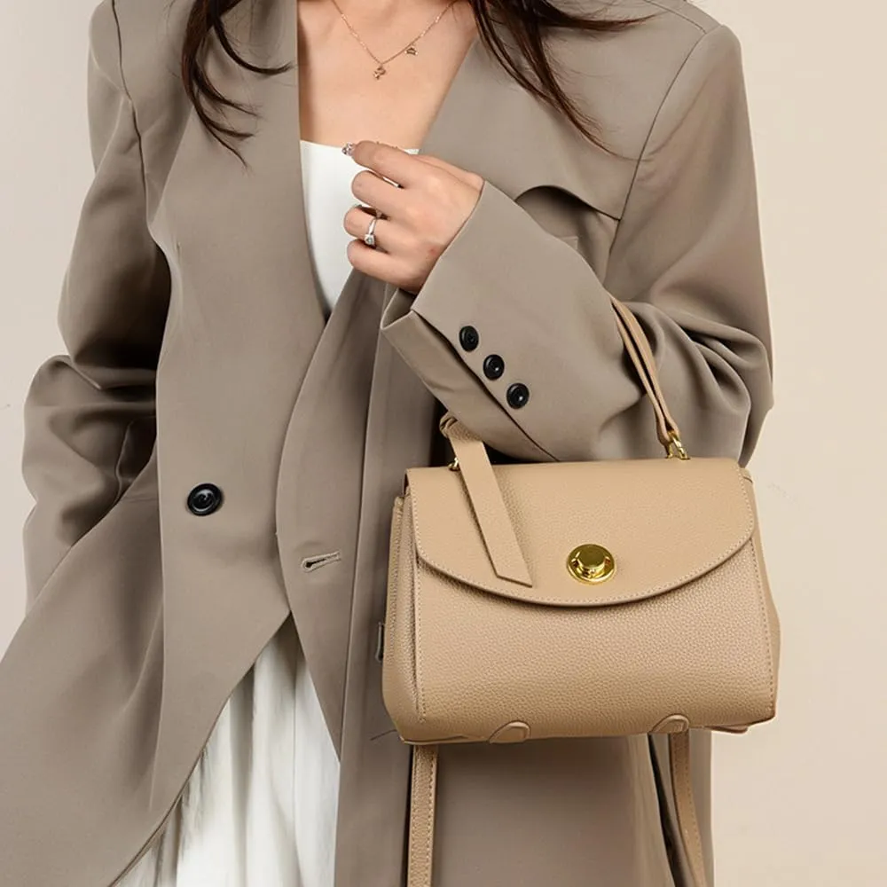 Stylish White Leather Top Handle Flap Purse for Women - Versatile Satchel Handbag, Shoulder & Crossbody Bag