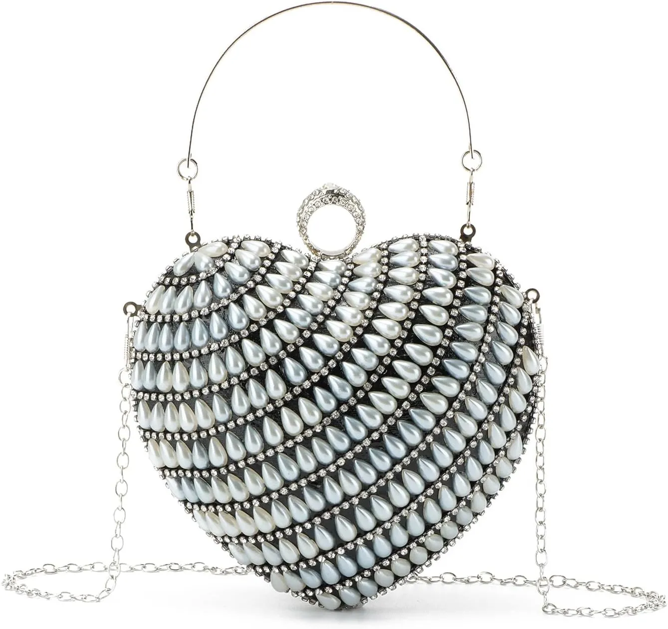 SUKUTU Cute Heart Shape Clutch Bag Women Elegant Pearl Rhinstone Evening Purse Wedding Party Bridal Prom Handbag