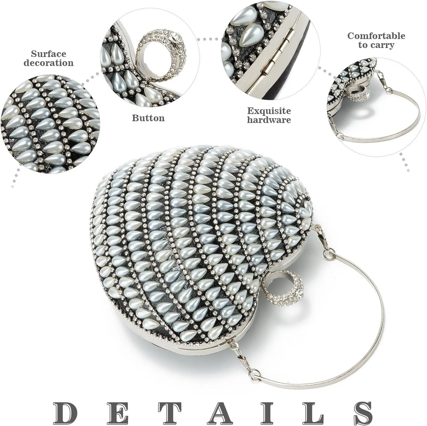 SUKUTU Cute Heart Shape Clutch Bag Women Elegant Pearl Rhinstone Evening Purse Wedding Party Bridal Prom Handbag