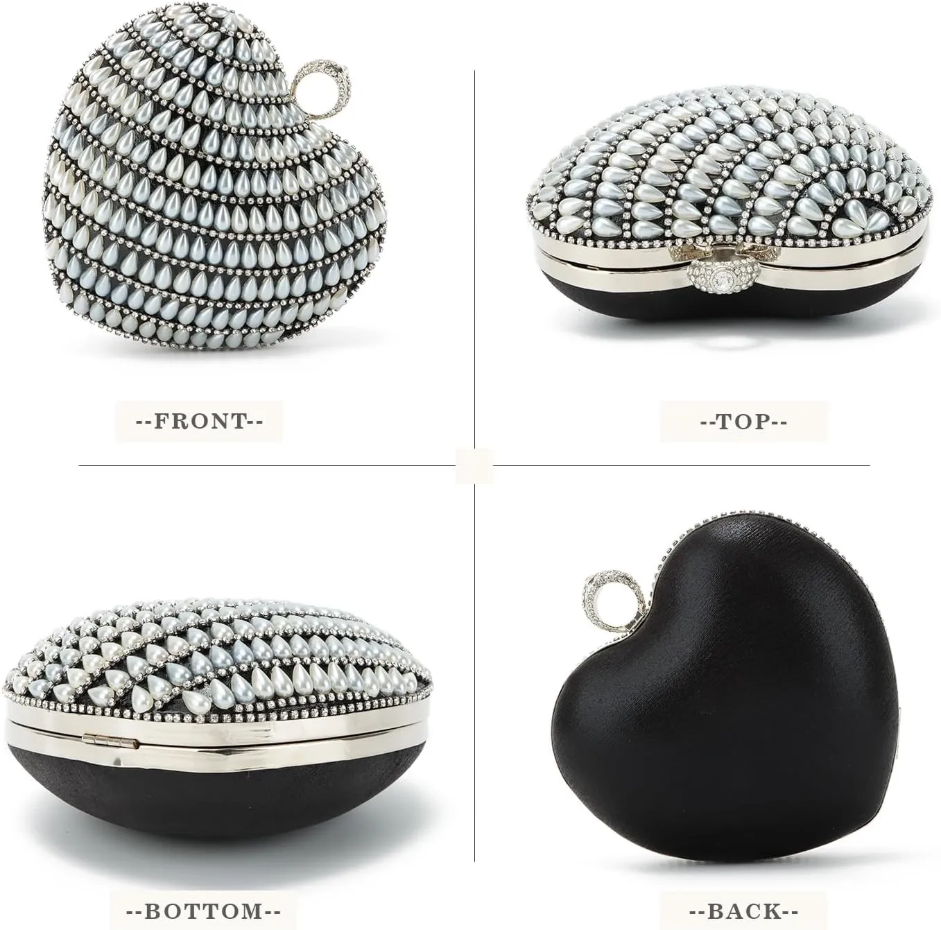 SUKUTU Cute Heart Shape Clutch Bag Women Elegant Pearl Rhinstone Evening Purse Wedding Party Bridal Prom Handbag