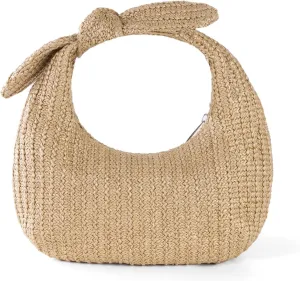 Summer Clutch Purses Women 2025 Knot Bow Top Handle Straw Crescent Handbag Vacation Beach Wallets Casual Pouch