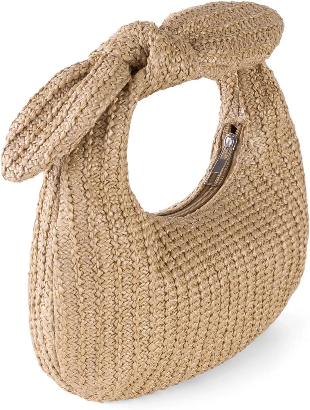 Summer Clutch Purses Women 2025 Knot Bow Top Handle Straw Crescent Handbag Vacation Beach Wallets Casual Pouch