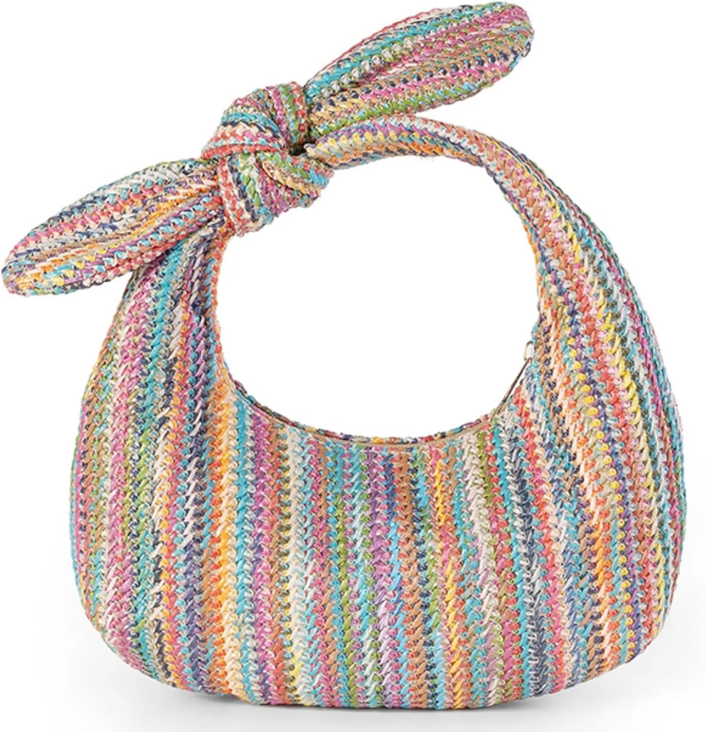 Summer Clutch Purses Women 2025 Knot Bow Top Handle Straw Crescent Handbag Vacation Beach Wallets Casual Pouch