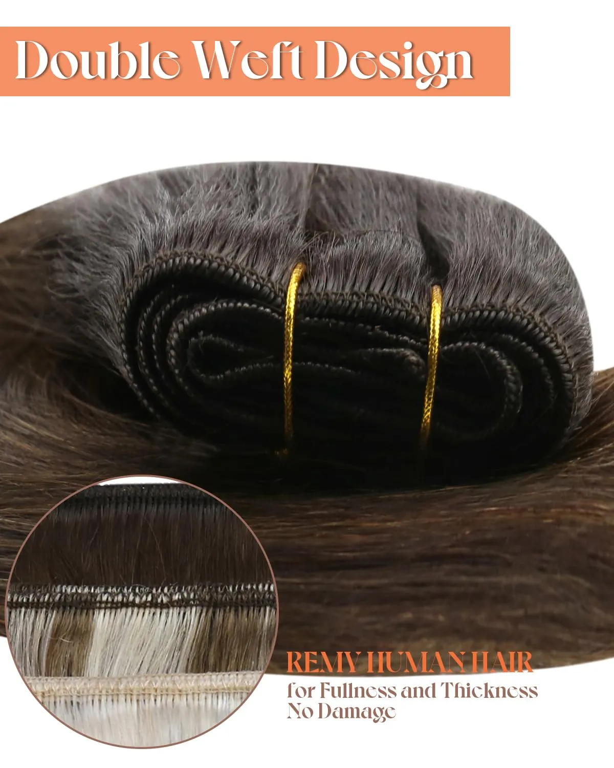 Sunny Hair Human Hair Weft Extensions Brown Sew in Hair Extensions Real Human Hair Ombre Dark Brown Roots Medium Balayage Weft Hair Extensions Remy Hair for Short Hair 70g 12 Inch