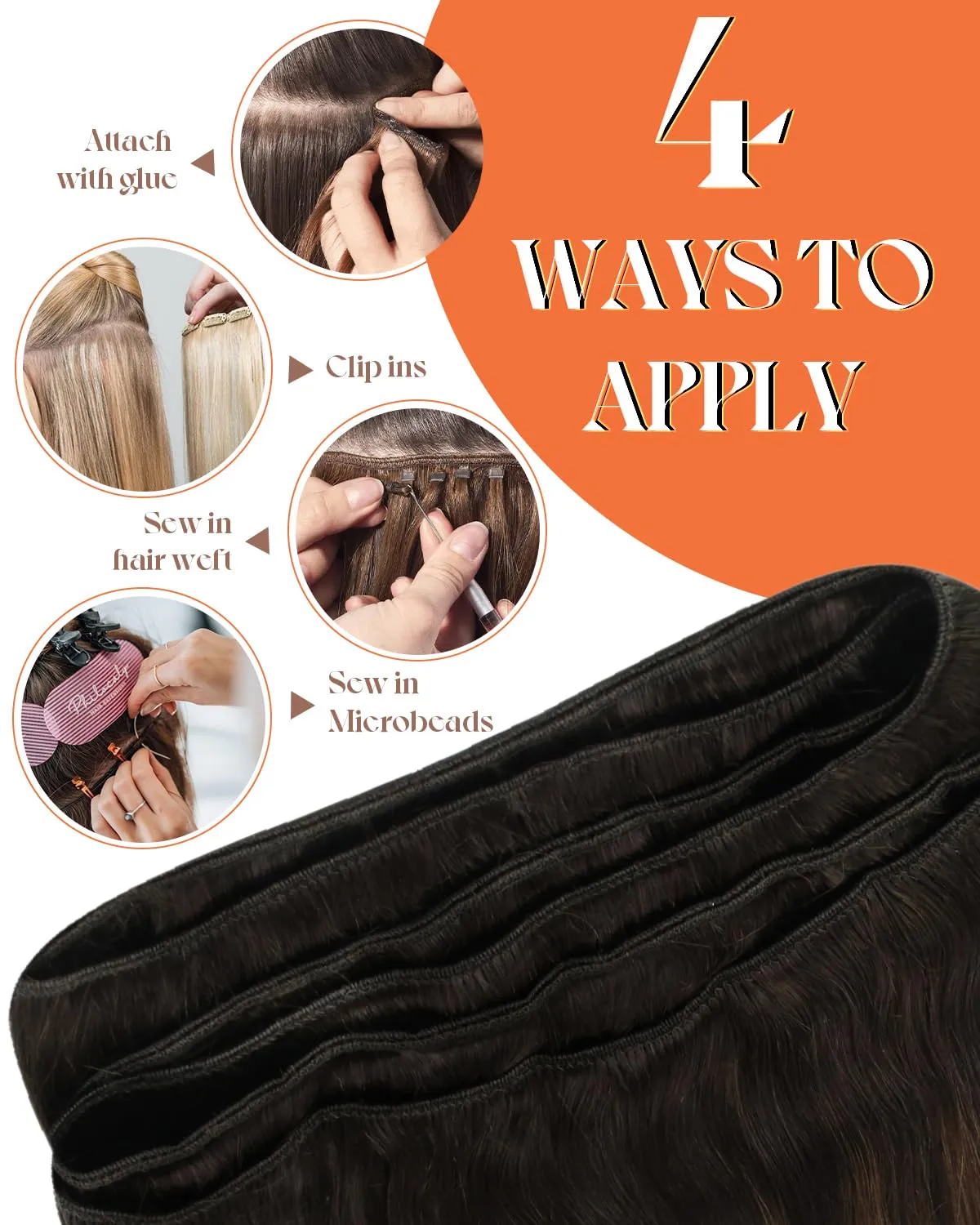 Sunny Hair Human Hair Weft Extensions Brown Sew in Hair Extensions Real Human Hair Ombre Dark Brown Roots Medium Balayage Weft Hair Extensions Remy Hair for Short Hair 70g 12 Inch