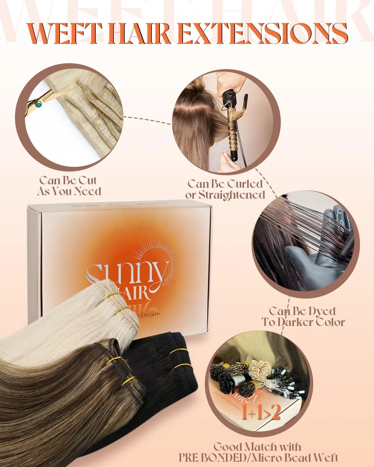 Sunny Hair Human Hair Weft Extensions Brown Sew in Hair Extensions Real Human Hair Ombre Dark Brown Roots Medium Balayage Weft Hair Extensions Remy Hair for Short Hair 70g 12 Inch