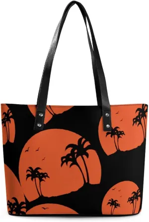 Sunset Print Women's Tote Shoulder Bag Handbag Top Handle Leather 29 * 34 * 14cm