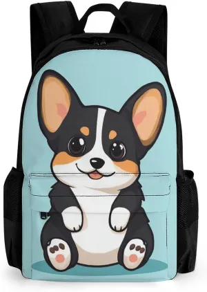 Supdreamc Men & Women Polyester Cute Corgi Tricolor Dog Backpack Large Capacity Bookbag With Smooth Zippers for Climbing Picnic Bicycle