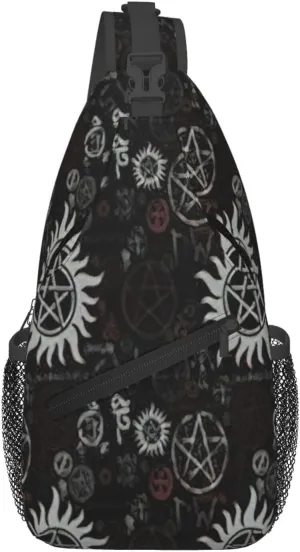 Supernatural Symbols Black Print Crossbody Bag Is Suitable For Outdoor Hiking, Work, And Daily Travel