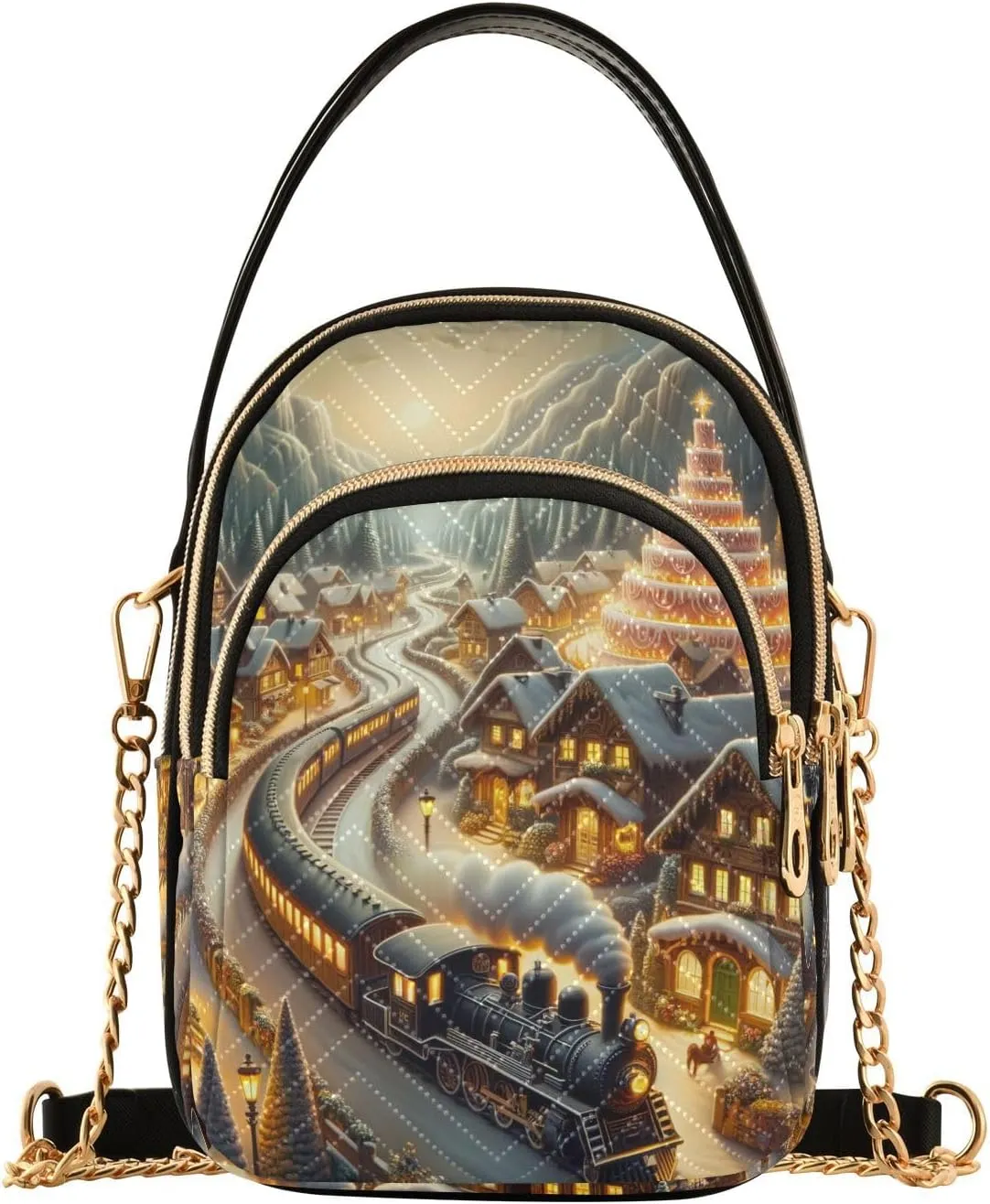 susiyo Cozy Christmas Village Small Crossbody Bags Shoulder Bag for Women Multi Zipper Stylish Ladies Messenger Bags Phone Purse Handbag Wallet