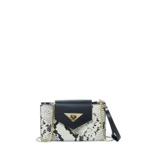 SUSU Mini Crossbody Bag Small Leather Snakeskin Black Purse Wristlet Women's Handbag