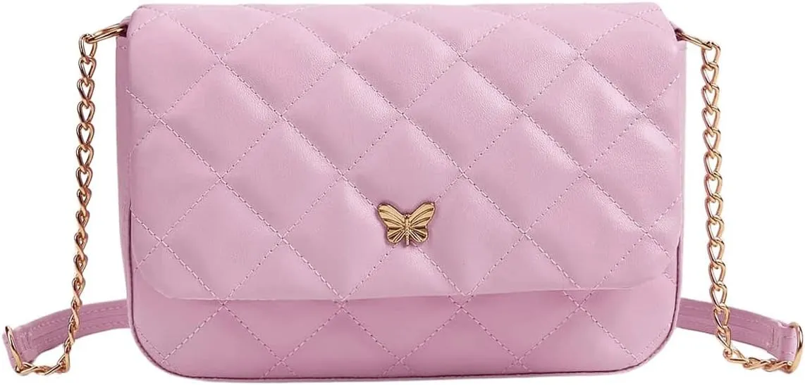 SweatyRocks Girl's PU Leather Chain Strap Crossbody Bag Metal Decor Flap Wallet Mini Square Bag Pink One-Size