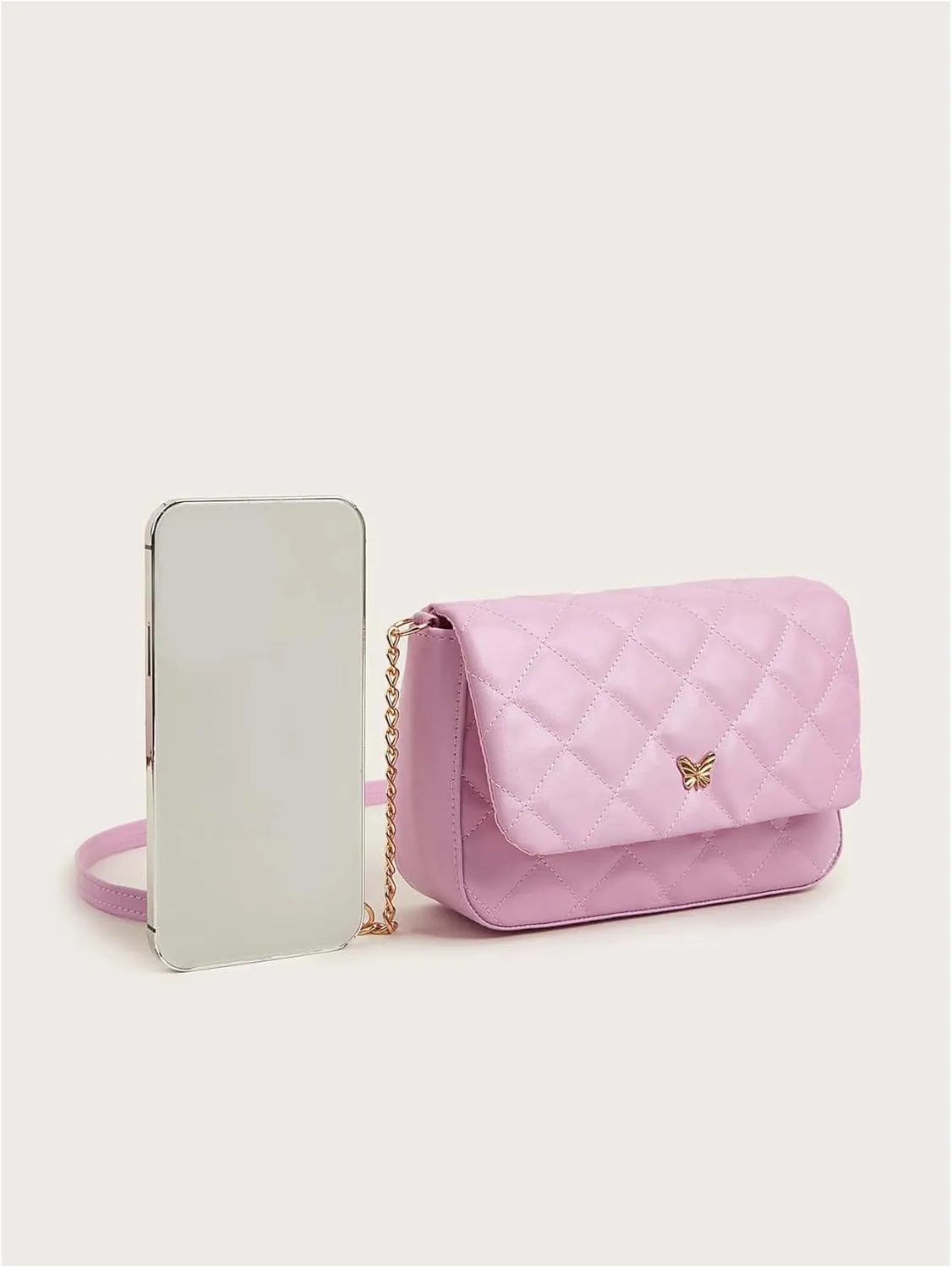 SweatyRocks Girl's PU Leather Chain Strap Crossbody Bag Metal Decor Flap Wallet Mini Square Bag Pink One-Size