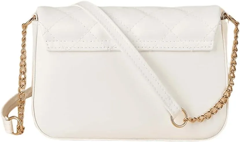 SweatyRocks Girl's PU Leather Chain Strap Crossbody Bag Metal Decor Flap Wallet Mini Square Bag White One-Size