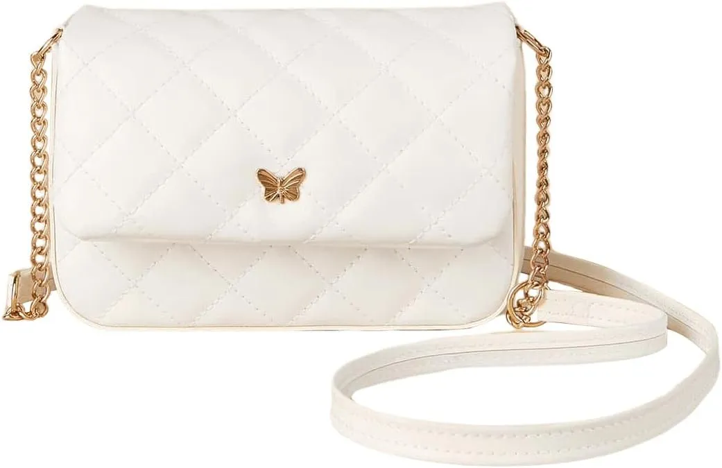 SweatyRocks Girl's PU Leather Chain Strap Crossbody Bag Metal Decor Flap Wallet Mini Square Bag White One-Size